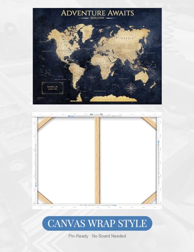 Image of IPIC - Push Pin World Map Canvas Wall Art, Oversized World Travel Map Print To Track Your Travels, Pinnable Wall Decor for Home, Office, Study or RV, Ready to Hang, Made in USA