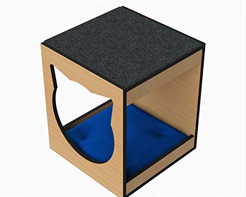 Nicho Casinha para Gatos com Arranhador Almofada Azul