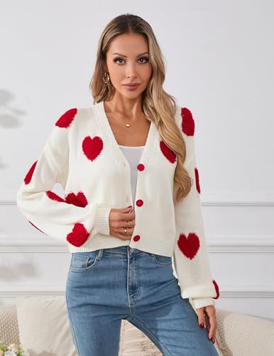 Womens Oversized Cute Heart Cropped Cardigan Spring 2025 Trendy Lightweight V Neck Button Sweater2