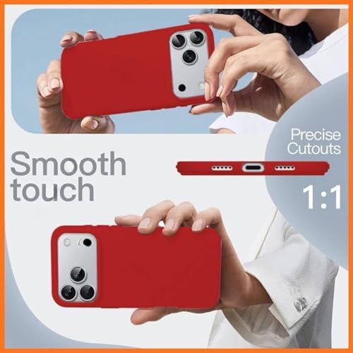 Image of Premium Liquid Silicone Case for iPhone 17 Pro - Slim Full Body Protective Back Cover with Soft Microfiber Lining, Anti-Slip Grip Scratch Resistant Phone Case (Red)
