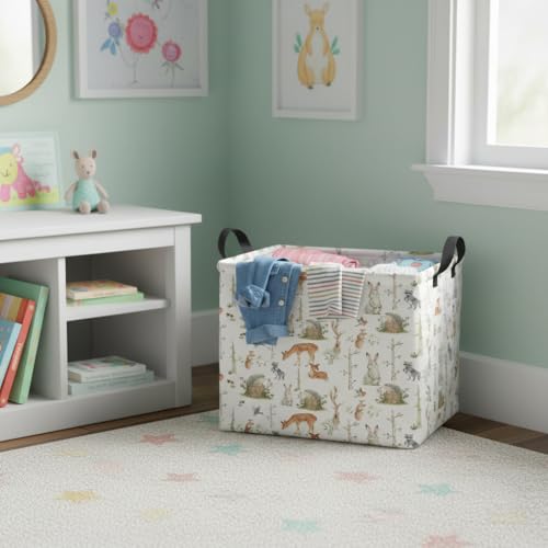 Image of Rectangular Valentines Basket Fabric Storage Bin Storage Boxes Collapsible Storage Basket for Clothes Books Shelves Basket(Woodland Animal)