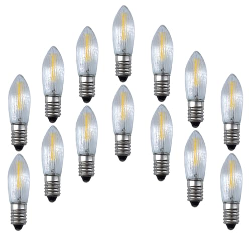 14 Stück LED Filament Topkerze 34V 0,2W E10 für Schwibbogen mit 7...