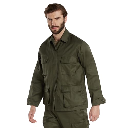 Image of Rothco BDU Uniform Shirt | Men's Long Sleeve Tactical Cargo Overshirt Utility Hunting Fishing Shacket Button Down Jacket with 4 Pockets