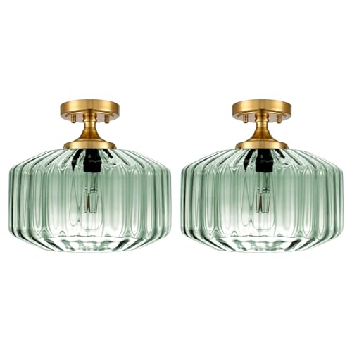 Qepeety Vintage Thickened Glass Flush Mount Ceiling Light - 2