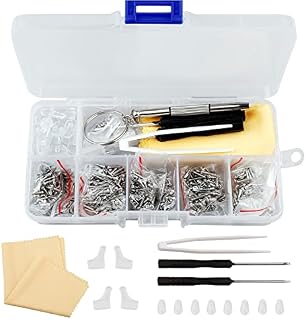 kuou 700PCS Eyeglasss Spectacles Glasses Repair Tool Kit Set, Including Tiny Screws Nut and Silicone Nose Pads Assortment and Tweezer Micro Screwdriver and Glasses Cloth
