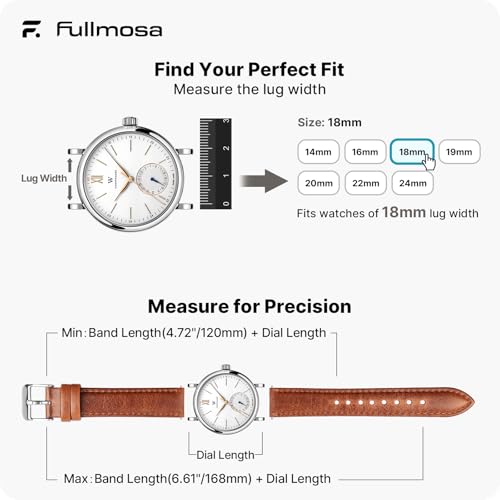 Image of Fullmosa Watch Band, Quick Release Leather Watch Strap Compatible with Samsung Galaxy Garmin for Men Women, Replacement Bands Width 12mm 14mm 16mm 18mm 19mm 20mm 21mm 22mm 24mm