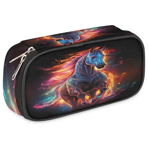 Image of Glowing Horse Big Capacity Pencil Case Pencil Pouch with Zipper, Pen Marker Stationery Bag Art Supply Storage Organizer Box Portable Stationery Storage Bag Pen Holder for Boys Girls