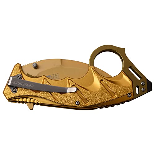 Image of Tac-Force Folding Pocket Knife - Gold TiNite Stainless Steel Hawkbill Blade and Gold TiNite Aluminum Handle with Pocket Clip, Liner Lock, Tactical, EDC, Rescue - TF-957GD