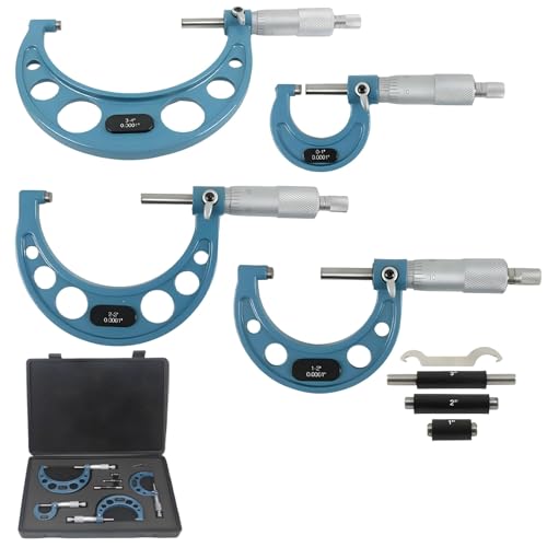 Image of 4 Pcs Generic Micrometer Set for Automotive Exterior, 0 to 100 mm Measuring Range, 0.0001 in Reading, Calibration Standards Included, Metal Construction, Plastic Case with Hinge Design