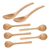 Ipetboom 7 piezas Cucharas de Madera Pequeñas Reutilizables Cucharillas Japonesas con Mango Triangular para Postres Miel y Helado Resistentes y Sostenibles para Uso Diario