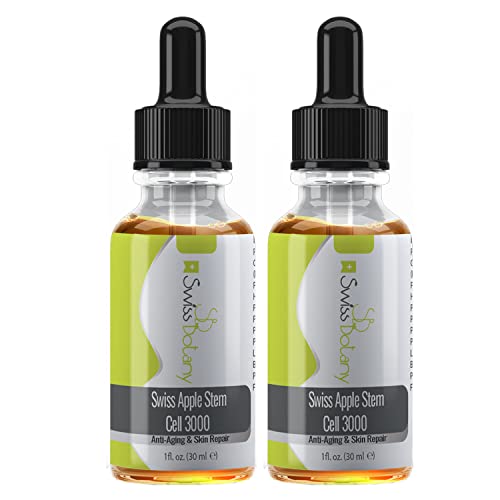 Swiss Botany Swiss Apple Stem Cell 3000 Serum, Plant Stem Cells No Animal Products, Reduce Aging Signs Wrinkles + Discoloration, Restore Elasticity and Youthful Appearance, 1 fluid ounce, 2 Bottles