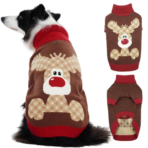 Hjumarayan Jersey Navidad Perro - Diseño con Reno Sueter Perro Ropa Cálido con Apertura para Correa, para Cocker Spaniel, Westie, Shiba Inu, Marrón XL