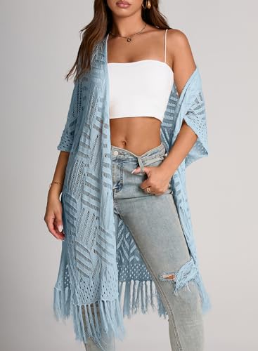Image of Sidefeel Women's Open Front Knit Sheer Cardigans Summer Boho Lightweight Kimono Cover Ups