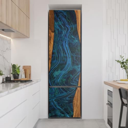 Vinilo para nevera de 60x205 cm con diseño de olas y madera 3
