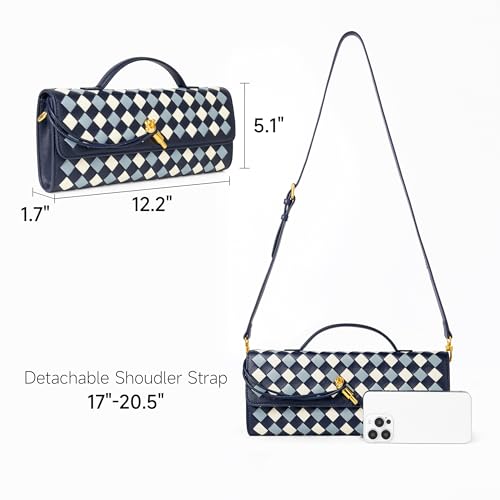 Image of Joryin Woven Purse for Women Evening Clutch Woven Leather Handbags Crossbody Bag Purse Formal Evening Bag, Vegan Leather