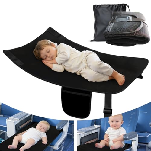 Airplane Bed for Toddler, Airplane Seat Extender for Kids, Travel Kid Bed Flight, Portable Plane Footrest, Soft Velvet Leg Support, Machine Washable, Black