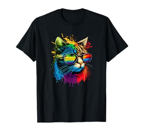 cute animals LGBTQ+ Pride Month Rainbow Flag Gay Pride LGBTQ wasserfarben katze T-Shirt