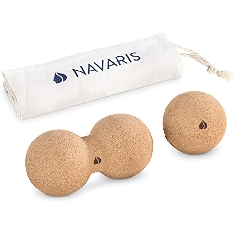 Navaris Bolas para masajes - Set de corcho de 1x pelota 1x cacahuete y 1x bolsa Cover