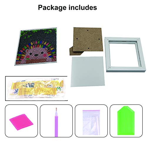 ParNarZar Easy 3D Diamond Painting Kit for Kids, Full Drill Painting by Number Kits with Wooden Frame - Hedgehog 6x6inches