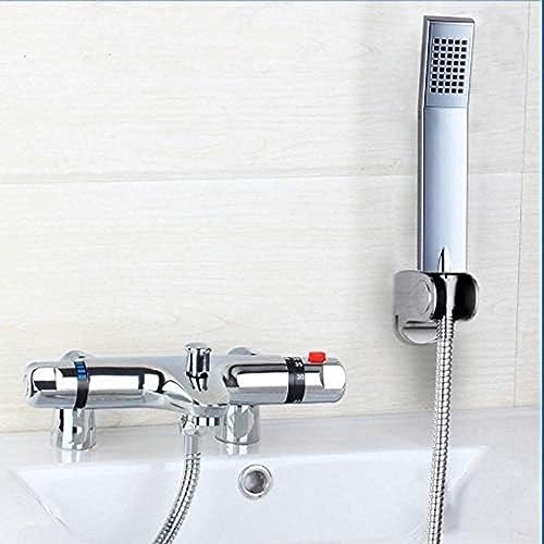 Grifo termostático antiquemaduras para baño y ducha con ducha de mano, grifo termostático con acabado cromado