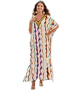 KAICAILA Vestidos Caftán De Talla Grande Para Mujer, Kimono Con Estampado Floral Bohemio, Cuello En V, Murciélago, Mumu, Ajuste Holgado, Salida De Baño, Vestido Largo, Ropa De Playa Para Vacaciones