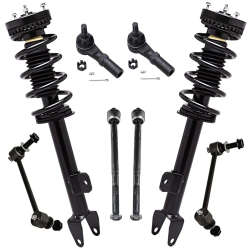Image of Detroit Axle - Front 8pc Struts Kit for 12-14 Dodge Challenger Charger, 2 Struts & Coil Spring 2 Sway Bar Links 4 Tie Rod Ends 2012 2013 2014 Replacement Suspension