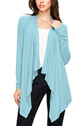 Image of Lock and Love Women's Draped Front Open Asymmetrical Cardigan - Casual Long Sleeve Lightweight Duster