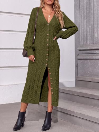 Image of Saodimallsu Womens Long Duster Cardigans Button Down Maxi Sweater Dress