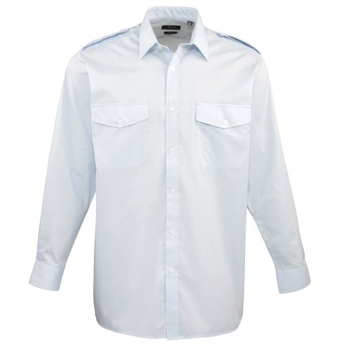 Premier Mens Long Sleeve Pilot Plain Work Shirt (16.5) (Light Blue)