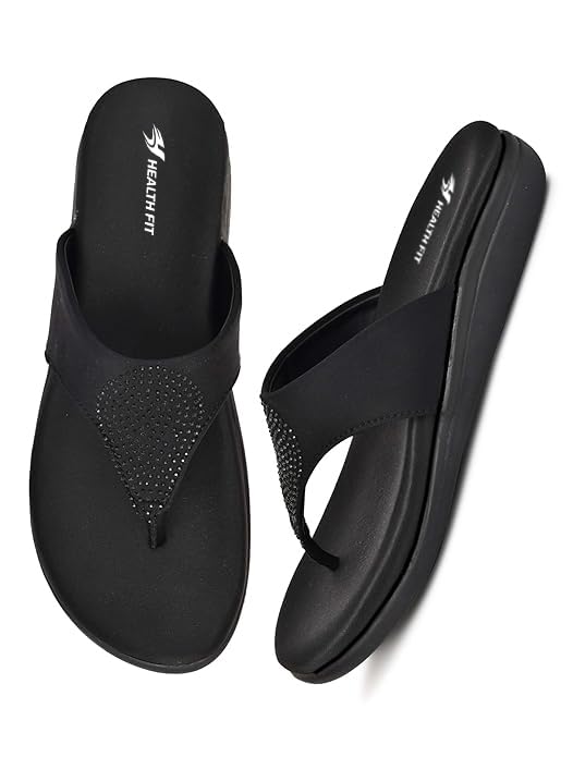 Image of HEALTH FIT EXTRA SOFT Women's Comfortable Memory Foam Doctor Slippers /Flip-Flops|Fashionable Casual & Stylish|Lightweight & Breathable|Outdoor Synthetic Casual Chappals Sandals Ladies & Girls HF21
