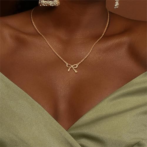 Bow Necklace for Woman Preppy Dainty Coquette Choker Pendant Bow Jewelry Trendy Cute Gold Necklace for Woman Aesthetic Gift2