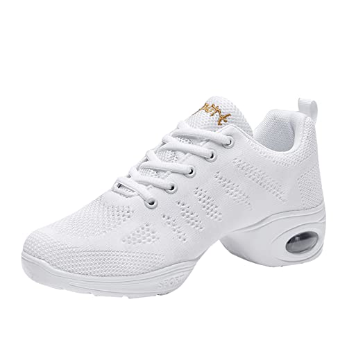 Womens Mesh Split-Sole Jazz Shoes Lace-up Dance Sneakers Lady High Arch Air Cushion Modern Dance Shoes Athletic Walking Sneakers White 38