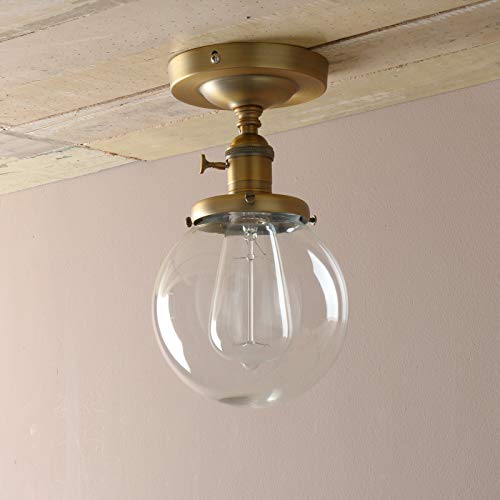 Pathson Industrial Brass Semi-Flush Mount Ceiling Light, Vintage Style Pendant Lighting, Glass Shade Hanging Light Fixtures For Laundry Room Living Room Cafe Bar #TOP6