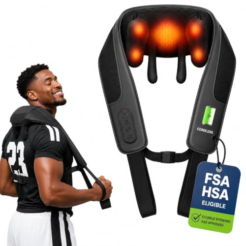 CooCoCo HSA Cordless Neck Massager with Heat FSA Eligible Hands-Free Wearable Shiatsu Shoulder Massager for Home Office or Travel Rechargeable Relaxation Gifts for Men for Pain Relief Deep Tissue