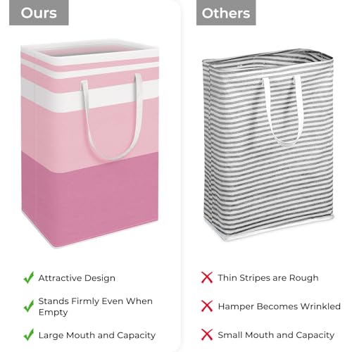 HomeHacks 2 Pack Large Laundry Baskets, Waterproof, Freestanding Laundry Hampers, Collapsible Clothes Hamper with Reinforced Handles in Laundry, College Dorm, Bathroom, Bedroom (Blue+Pink, 88Lx2)