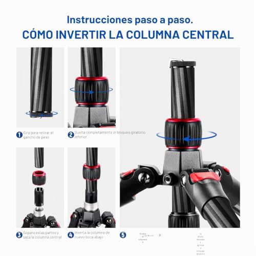 Miniatura 4 de Neewer 205cm Trípode De Viaje Para Cámara De Fibra De Carbono, Trípode De Fotografía Con Monopie Ejes Centrales De 2 Partes, Cabezal De Bola Panorámico De 360 , Carga Máxima 12kg, N55cr