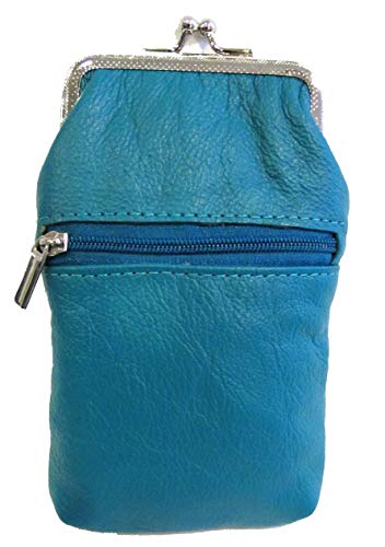 Women 100% Pure Leather Cigarette Case Lighter Match Pocket Zipper Coin Pouch -4 Color (Teal) #TOP1