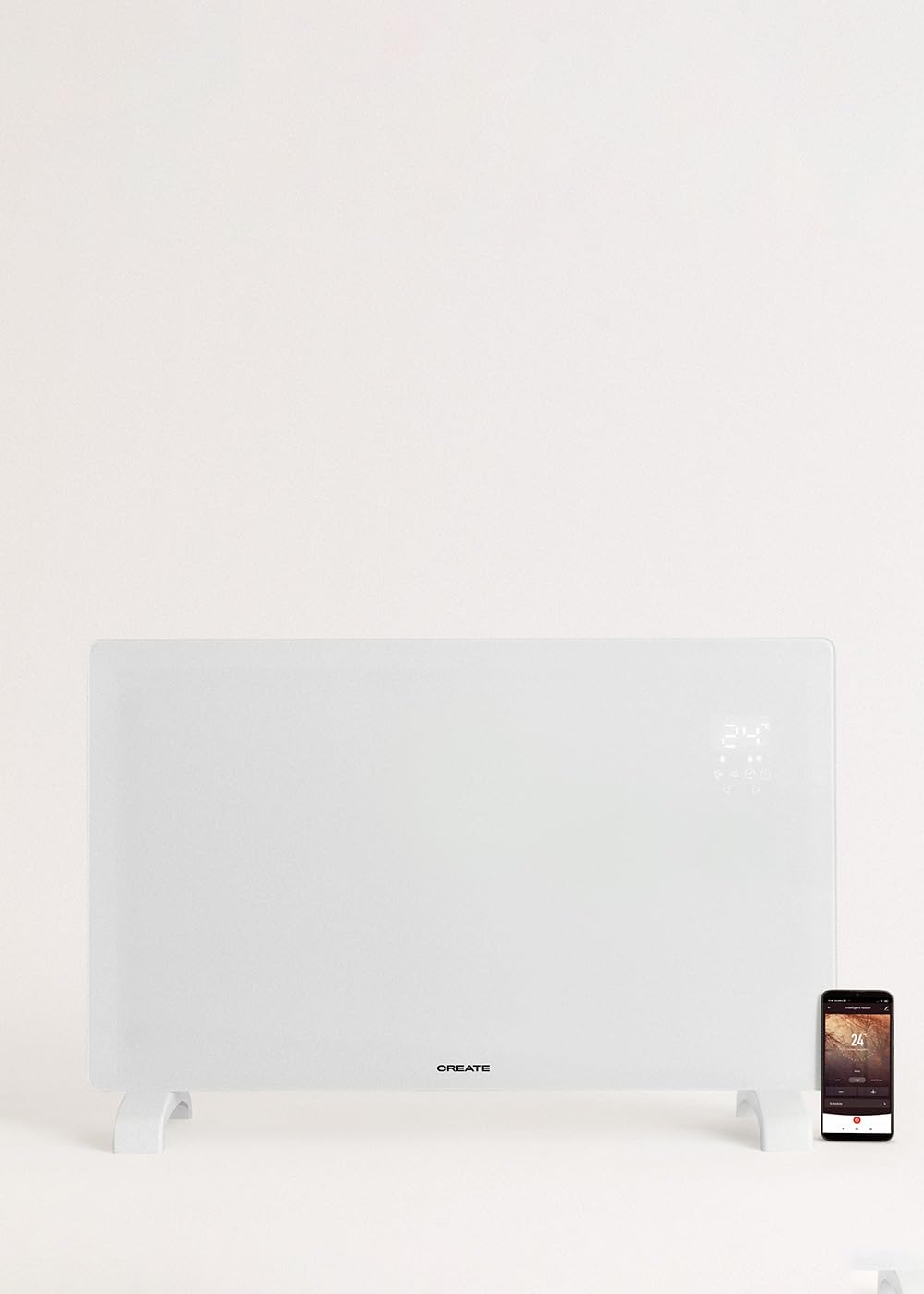 CREATE/WARM CRYSTAL/Termoconvettore elettrico in vetro bianco, 2000W, LED touchscreen, sistema di sicurezza, IP24
