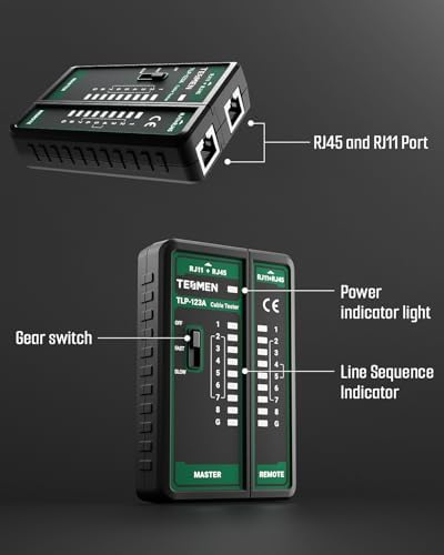 TLP-123A RJ11 RJ45용 네트워크 케이블 테스터, CAT5/CAT5E/CAT6/CAT6A/CAT7/UTP&STP, LAN 및 TEL 연속성 테스트용 이더넷 와이어 도구, 케이블 유지 보수에 적합 - 그린 — 사진 6