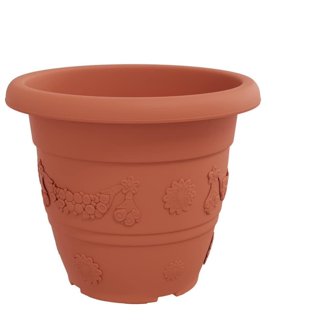 24er Set Runder Blumentopf Ø 39 x 32 cm Kunststoff, Großer Pflanztopf Ziegelrot für Garten, Balkon und Terrasse, Wetterfester Pflanzkübel mit Entwässerungslöchern für Innen und Außen