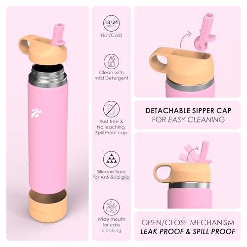 Image of VBOTT GENFLASK-FIGO - 800 ml |Thermosteel Flask with Straw Sipper with Finger Loop| SS 304 Water Bottle|Hot /Cold-18 /24 hrs|Insulated Bottles| Peach /Pink Colour |Multipurpose