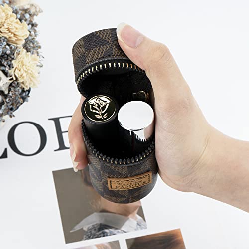 2 Pack Lipstick Case, Leather Lip Gloss Bag for Purse, Travel Lipstick Organizer with Keychain for Women (Brown, White)4