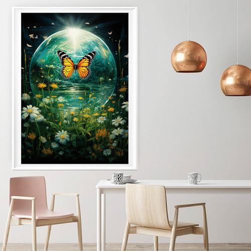 Image of Leczany Cross Stitch Stamped Kit for Adults - Butterfly and Flower | DIY Embroidery Starter Patterns Craft Kit Needlepoint for Beginner | 11CT, 3 Strands | 13x16.9 inches