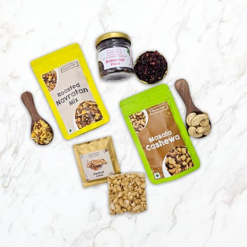 Image of Tummy Pops Diwali Gift Food Hamper | Assorted Combo Box of Healthy Snacks, Dryfruits, Peanut Chikki & Mukhwas with Diwali Greeting Card | Corporate Diwali Gifts, Festive Hamper for Family and Friends