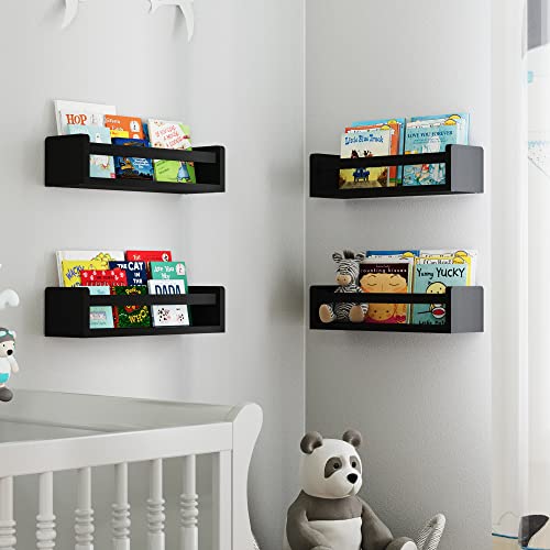 Wallniture Utah Floating Shelves For Wall, Kids Bookshelf And Wood Wall Shelves For Nursery Decor, Set Of 4, Black #TOP5