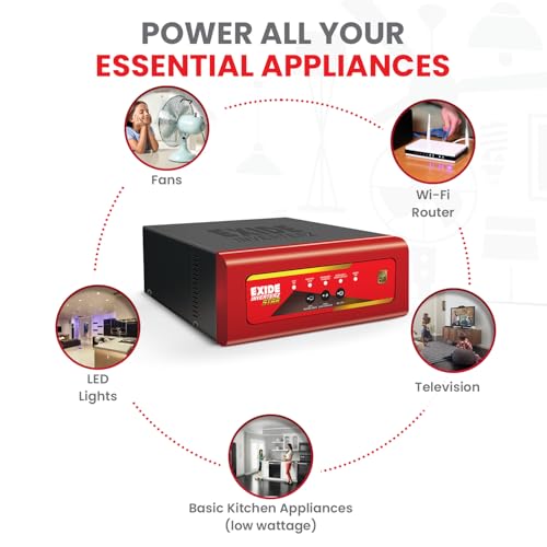 Image of EXIDE Star STAR12V900 12V 900VA Inverter | Pure Sine Wave Output | Ideal for 1-2BHK Homes & Small Offices | PLEX Technology | LED Display | 42Month Warranty