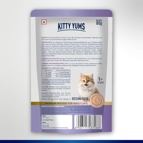 Image of Kitty Yums Adult Cat Wet Mousse 80g | Ocean Fish | Rich in Protein | Promotes Hydration & Easy to Digest | Grain Free | No Artificial Flavours | Packed with Essential Vitamins & Antioxidants