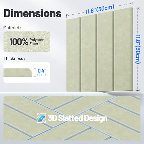Image of 20 Pack Sound Proof Foam Panels for Walls, Acoustic Panels Self-Adhesive | 12 inch X 12 inch X 0.4 inch Slatted Soundproof Wall Panel, High Density Sound Absorbing Panel for Gaming Recording Studio Decor-Sage