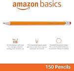 Amazon Basics Wood-Cased #2 Crayons, pré-réparés, HB Boîte en vrac au plomb, 150 Compte, jaune