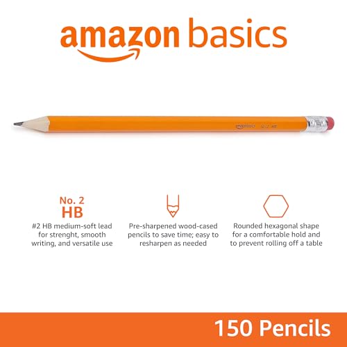 Amazon Basics Wood-Cased #2 Pencils for Writing, Drawing and Sketching, Pre-sharpened, HB Soft Lead with Erasers, Teacher Supplies, 150 Count, Yellow by Amazon Basics - Image 2